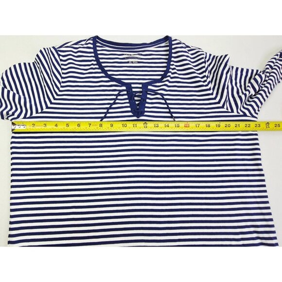 L.L. Bean Size XL Womens White Blue Stripe 3/4 Sleeve Draw String V Neck Top - Picture 3 of 9